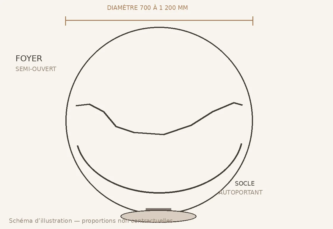 Schéma technique du foyer sphérique à ouverture courbe