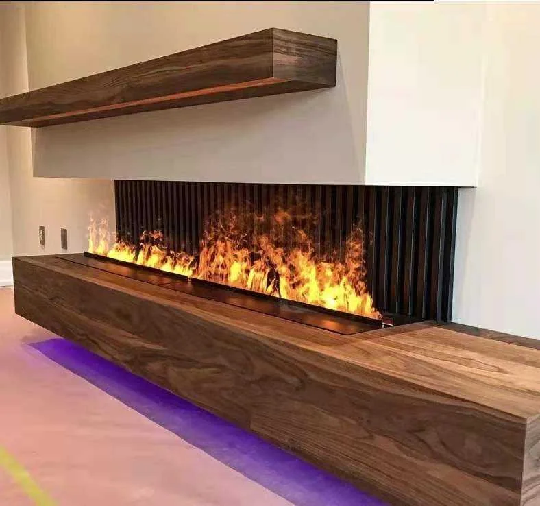Cheminée à vapeur d’eau mise en valeur dans un intérieur contemporain